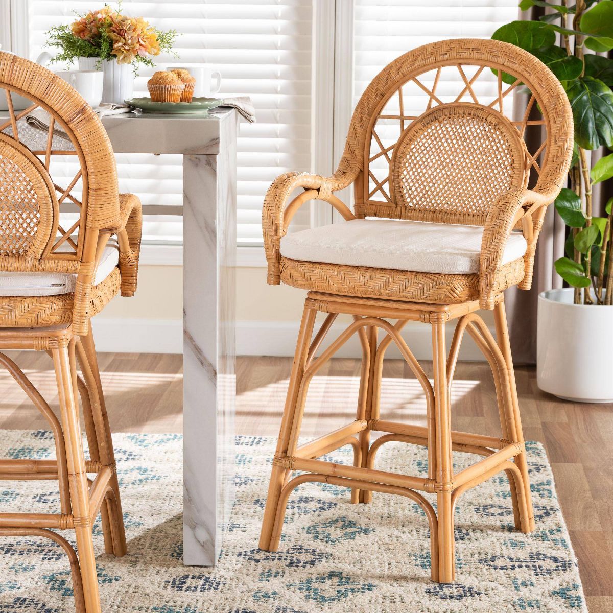 bali & pari Adam Natural Rattan Counter Stool with Cushion Light Honey - thumbnail 8