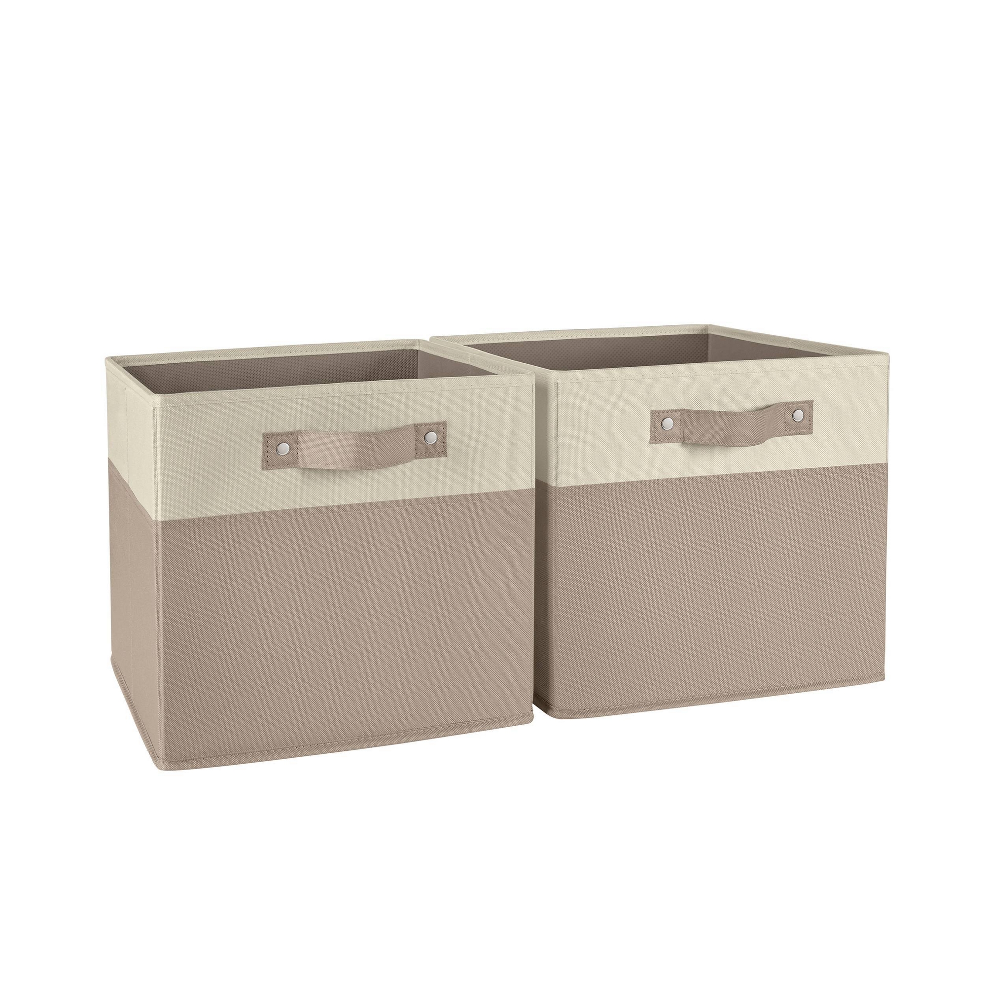 2pc Two-Tone Collapsible Cube Fabric Bins with Handles - Taupe