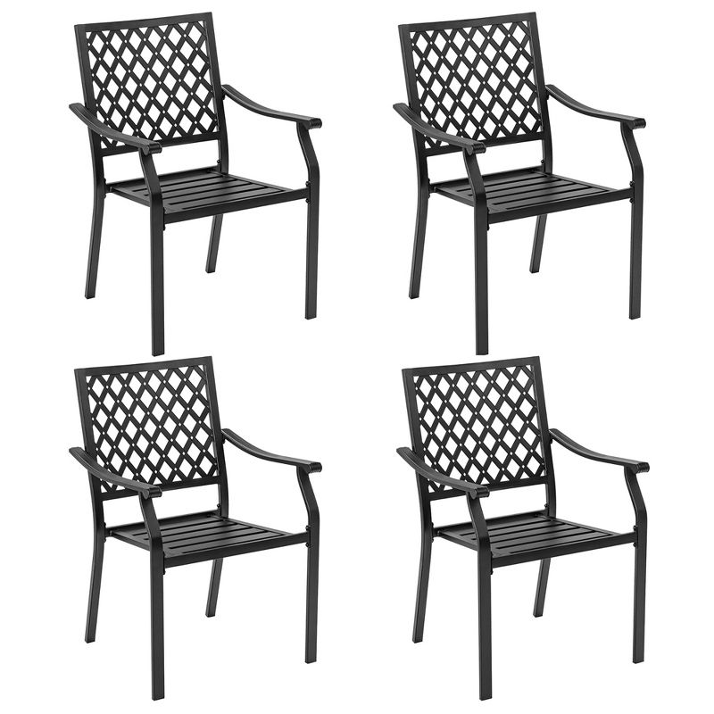 Costway Set of 4 Patio Dining Chairs Stackable Metal Slat Armreset Garden Yard, 1 of 8