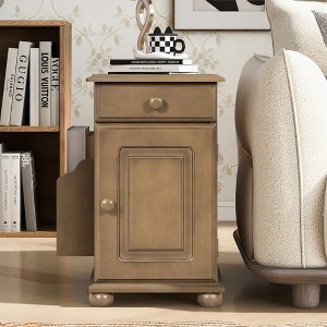 Gulches Vintage Flip Top End Table with USB Ports & Outlet - Multifunctional Side Table with Drawer/Cup Holders/Bookshelf for Living Room Small Space - 1 of 4