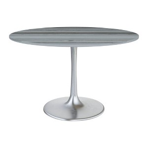 HomeRoots 48" Gray and Silver Marble and Aluminum Pedestal Base Round Top Dining Table - 1 of 4