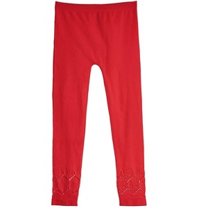 Memoi Girls' Lovely Lace Comfort Stretch Leggings Black - 1 of 2