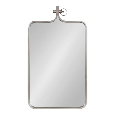 Distressed Silver Rectangular Wall Mirror with Ornamental Crown