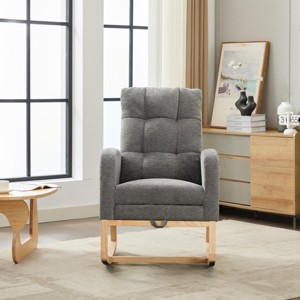 Modern Accent Rocking Chair With Solid Wood Legs,Adjustable Footrest,Side Pocket,Living Room Lounge Arm Chair With High Backrest-Cuddlewood - 1 of 4