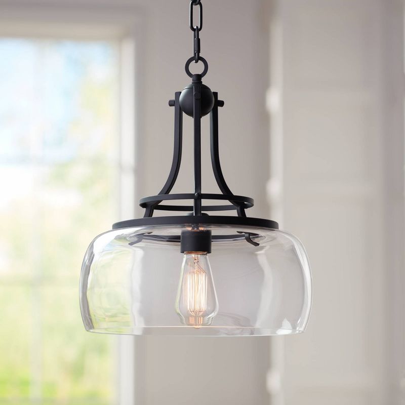 Franklin Iron Works Charleston Black Pendant Chandelier 13 1/2" Wide Modern LED Clear Glass for Dining Room House Kitchen Island Entryway Bedroom, 2 of 10