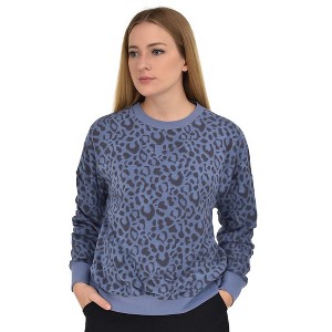 Erika Women's Indigo French Terry Leopard Print Sweatshirt | Medium - 1 of 4