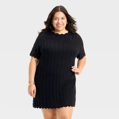 Women's Short Sleeve Pointelle Mini Sweater Dress - A New Day™