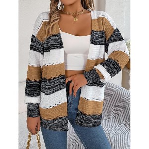 Clearlove Womens Color Block Cardigan Sweater Striped Open Front 2025 Fall Chunky Knit Loose Coats - 1 of 4