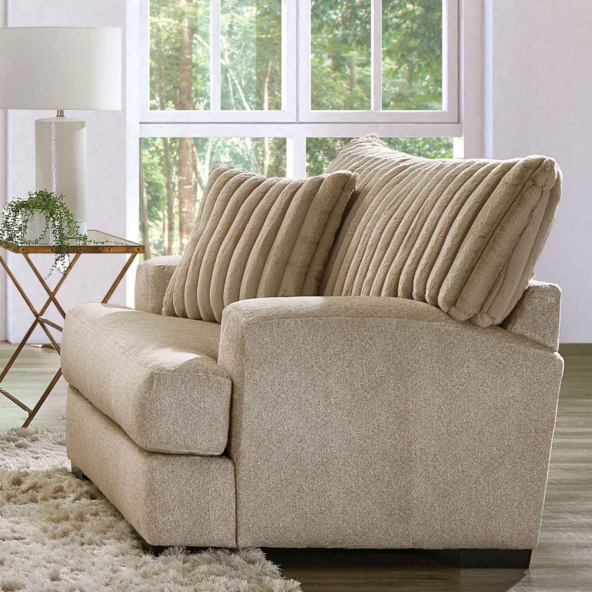 HOMES: Inside + Out Telven Accent Chair Chenille Upholstery Channel Tufted with Pillow Light Brown