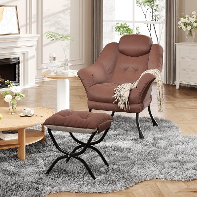 Lazy Chair, Comfy Reading Chair w/ Ottoman - Ergonomic Armrests, Washable Cover - Perfect for Small Spaces, Bedroom & Living Room