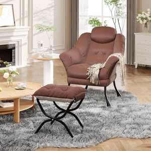 Lazy Chair, Comfy Reading Chair w/ Ottoman - Ergonomic Armrests, Washable Cover - Perfect for Small Spaces, Bedroom & Living Room - 1 of 4