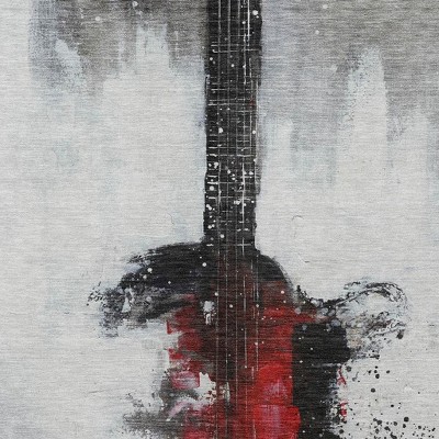 Gray Charcoal And Red Abstract Washable Indoor Outdoor Area Rug
