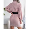 Womens Turtle Neck Sweater Dress Rib Knit Chunky Sweater with Lantern Sleeve Button Deco Ribbed Cuff Fall Sweater Mini Dress - 3 of 4