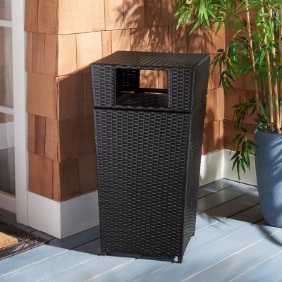 Mazeli Black Wicker Outdoor Trash Bin with Removable Top