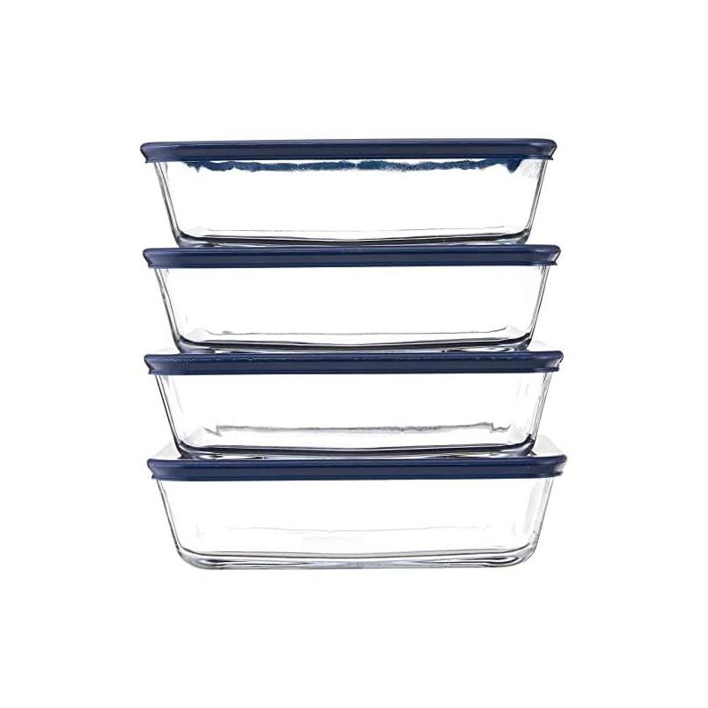 Pyrex 6-cup Rectangle Glass Food Storage Containers with Blue Plastic Lids 4 Pack, 5 of 6