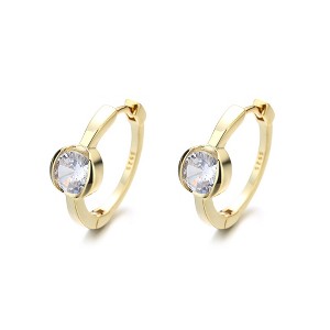 14K Gold and Sterling Silver Bezel and Hoop Earring with Crystals - 1 of 4