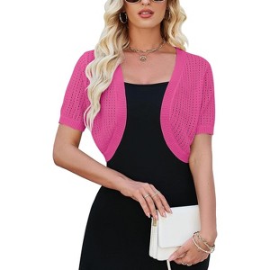 Womens Short Sleeve Shrug Cardigan Bolero Lightweight Open Front Knit Sweater Cardigans Shrug for Dress - 1 of 4