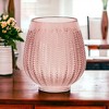 HomeRoots 8" Pink Glass Textured Leaf Pattern Round Table Vase - 2 of 4