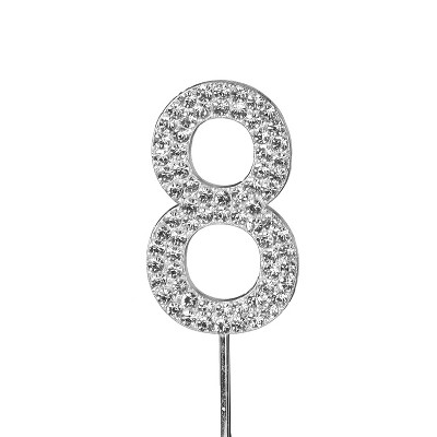 O'Creme Rhinestone Silver-Colored Number-8 Cake Topper 1-1/2 Inch