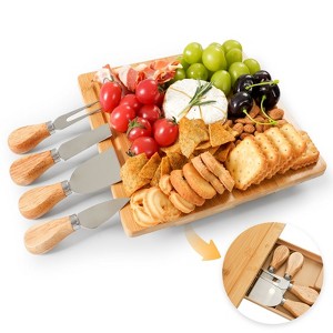 MOVSSOU 10" Cheese Board Set Cheese Platter with Knife Charcuterie Boards Set - 1 of 4