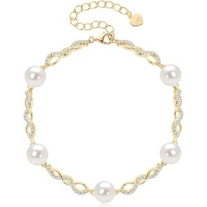 Sterling Silver Freshwater Pearl Bracelet, Handmade Infinity Design with Cultured White Pearls - 1 of 4