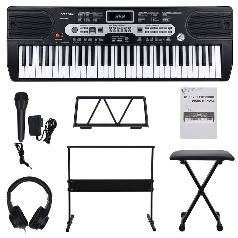 SKONYON 61 Key Lighted Keyboard Piano Set Portable Electronic Keyboard for Beginners Complete Piano Kit Microphone, 3 of 8