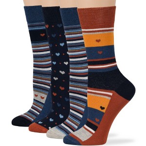 Women Cotton Calf Patterned Socks - 4 Pack - Striped, Dot, Geometric - M/L - Black, Brown, Navy | 7BIGSTARS KINGDOM - 1 of 4