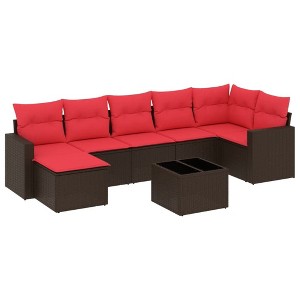 vidaXL 8 Piece Patio Sofa Set with Cushions Brown and Red - With Table - 1 of 4
