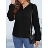 Whizmax Women's V-neck Spring T-shirt Thin Casual Loose Button Up Pullover Hoodies Black L - 4 of 4