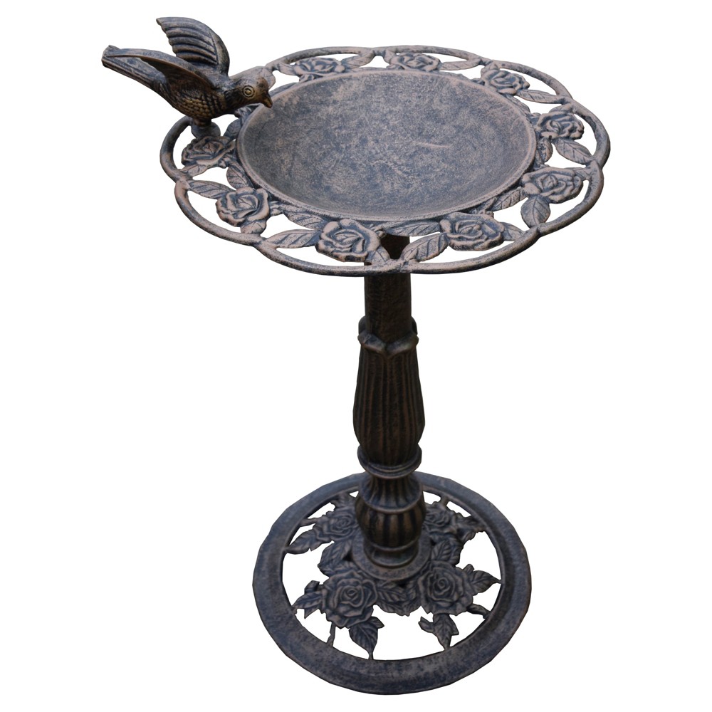 28" Rose BirdBath - Antique Bronze - Oakland Living: Cast Aluminum, Maintenance Free, Freestanding