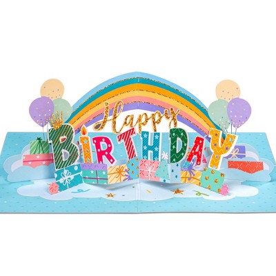 Paper Love 3D Happy Birthday Rainbow Pop Up Card, For Adults or Kids - 5" x 7" Cover - Includes Envelope and Note Tag