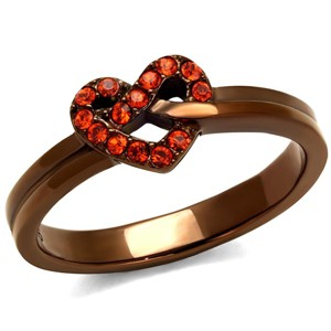 Slickblue Women's Fashion Ring, Heart Design with Orange Synthetic Crystals, IP Coffee Finish,Stainless Steel,Sizes 5–10 - 1 of 4