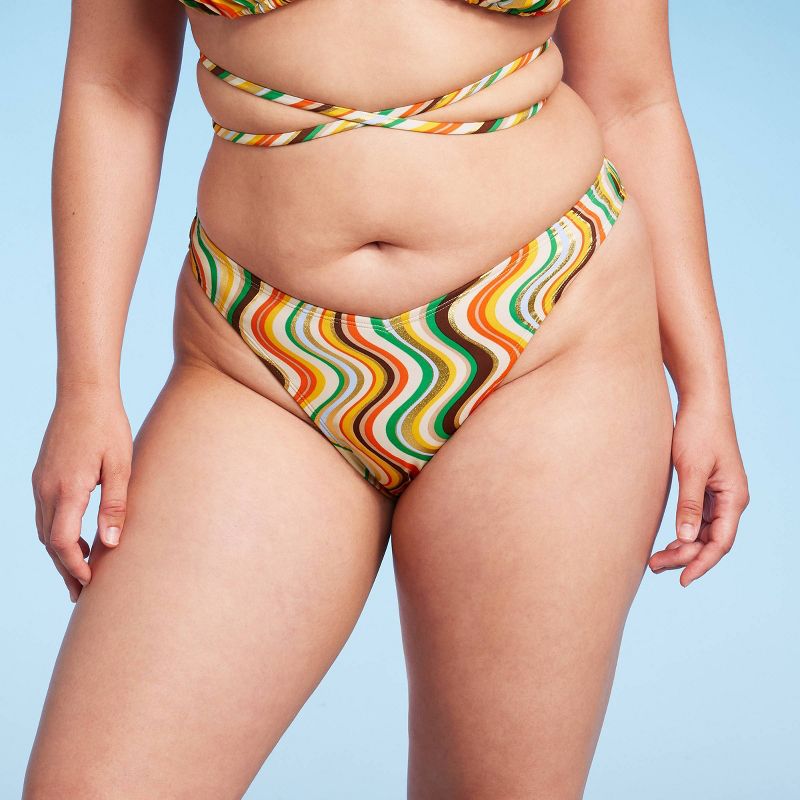 Women's Extra High Leg Ultra Cheeky Bikini Bottom - Wild Fable™ Multi Striped, 5 of 21