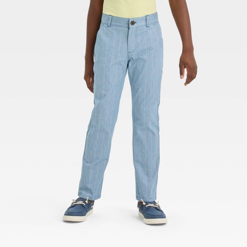 Boys' Plaid Striped Chino Pants - Cat & Jack™ Light Blue 12 : Target