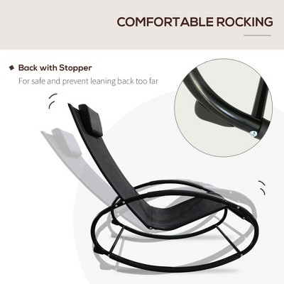 Serenity Black Steel Outdoor Rocking Lounger with Breathable Mesh and Pillow