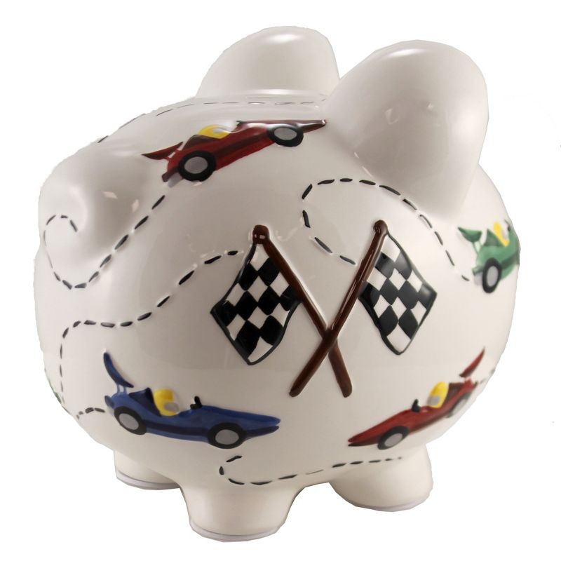 Child To Cherish 7.75 In Vroom Race Car Piggy Bank Speedway Checkered Flag Decorative Banks, 4 of 5