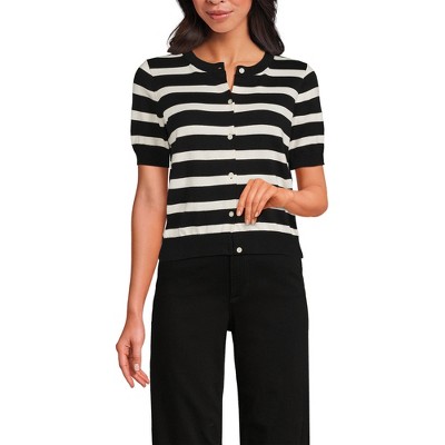 Lands' End Women's Fine Gauge Jersey Short Sleeve Dress Cardigan Sweater