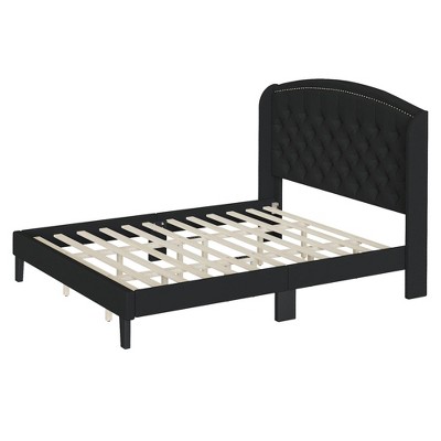 coucheta Soft Velvet Upholstered Platform Bed Frame with Wingback Headboard and Button Tufted Design, Wood Slat Support, No Box Spring Needed
