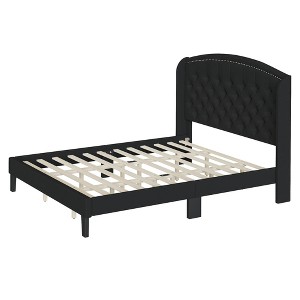 coucheta Soft Velvet Upholstered Platform Bed Frame with Wingback Headboard and Button Tufted Design, Wood Slat Support, No Box Spring Needed - 1 of 4