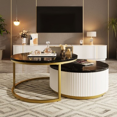 Conner Modern Round Nesting Coffee Table with Storage Drawer in Living Room, Indoor Furniture - Maison Boucle