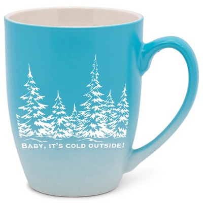 Elanze Designs Baby, It's Cold Outside Two Toned Ombre Matte Teal and White 12 ounce Ceramic Stoneware Coffee Cup Mug