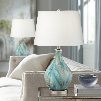 Blue and Gray Handcrafted Art Glass Table Lamp Set