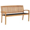 vidaXL Stacking Patio Bench with Cushion 62.6" Solid Teak Wood - 2 of 4