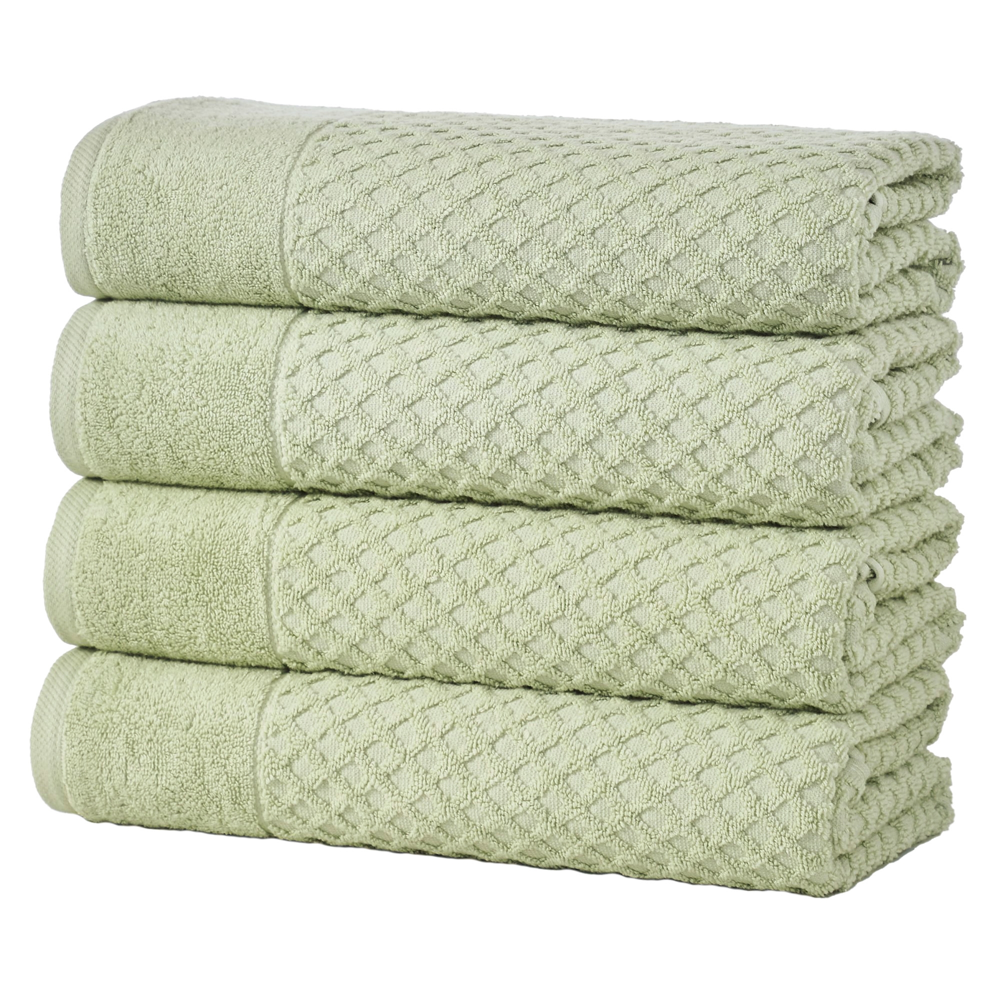 Cotton Quick-Dry Waffle Textured Towels - Great Bay Home (4 Pack Bath Towels, Pale Green)