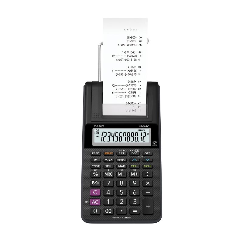 CASIO® HR-10RC Portable Printing Calculator, 12 Digits, with Adapter, Black, 1 of 5