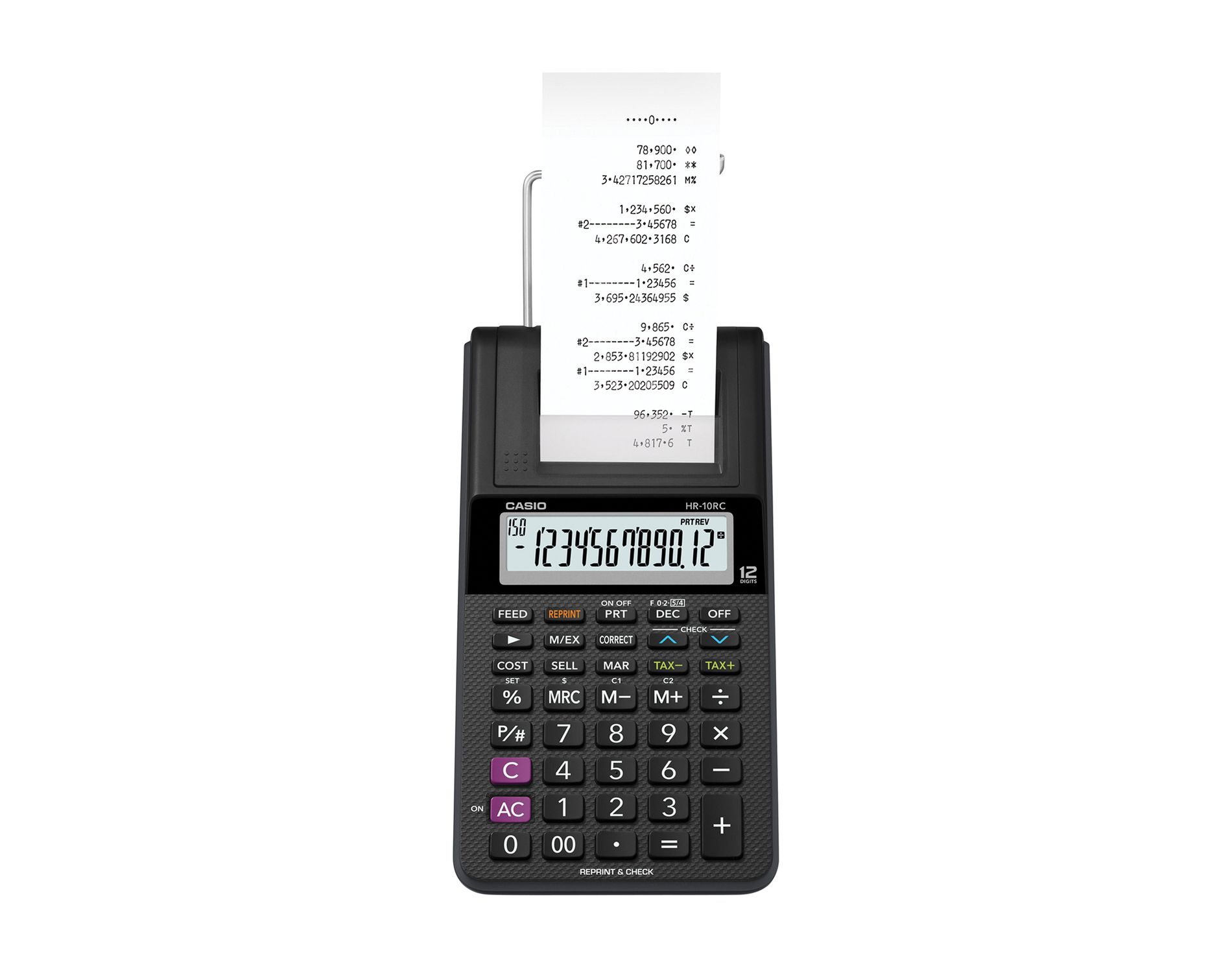 CASIO® HR-10RC Portable Printing Calculator, 12 Digits, with Adapter, Black