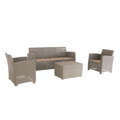 Alta 4pc All Weather Faux Rattan Seating Set with Cushions - Gray - DUKAP