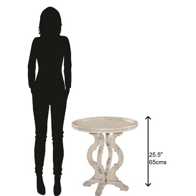 Traditional Round White Wood and Metal Side Table with Storage