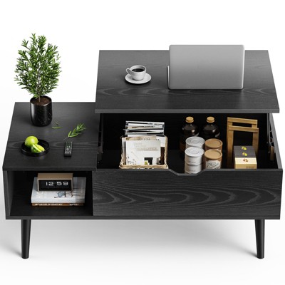 DOMETOUR Lift Tabletop Coffee Table with Storage Shelf and Hidden Compartment for Living Room