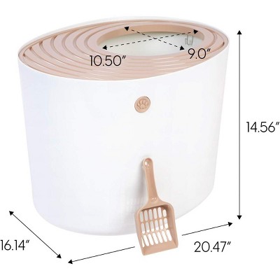 Large White and Beige Top Entry Cat Litter Box with Scoop